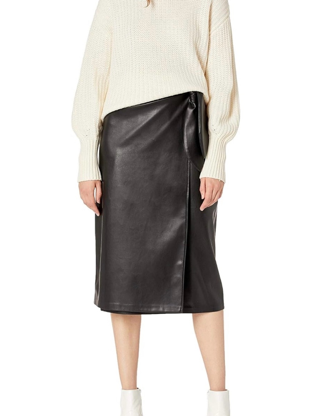 Black Faux Leather Wrap Midi Skirt - XXL